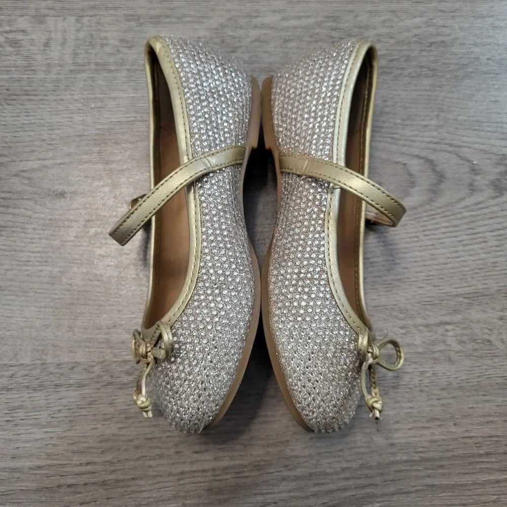 Copper Key MIA Girls Gold Rhinestone Mary Jane Bow Dress Shoes Sparkly‎ Flats 10